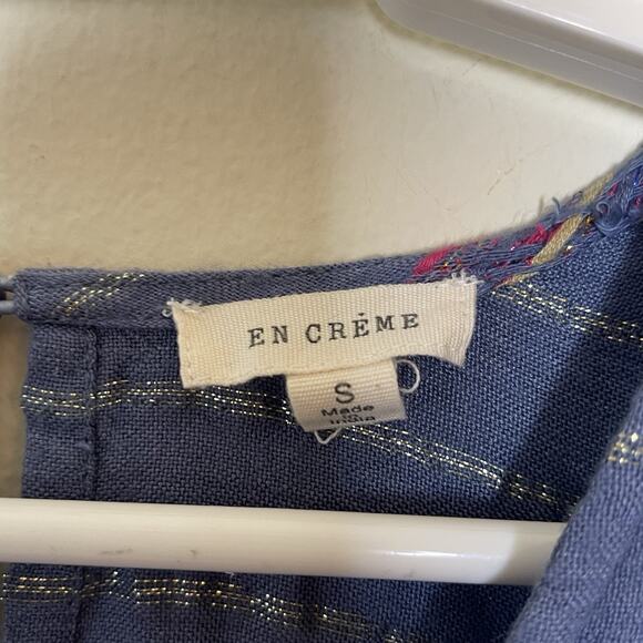 EN CRÈME Blue Colorful Metallic Tiered Sun Dress Tie‎ Tassel Sleeve Boho Sz S - Picture 7 of 11